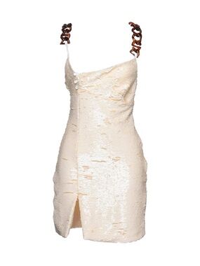 Cream Sequin Mini Dress with Tortoiseshell Chain Straps